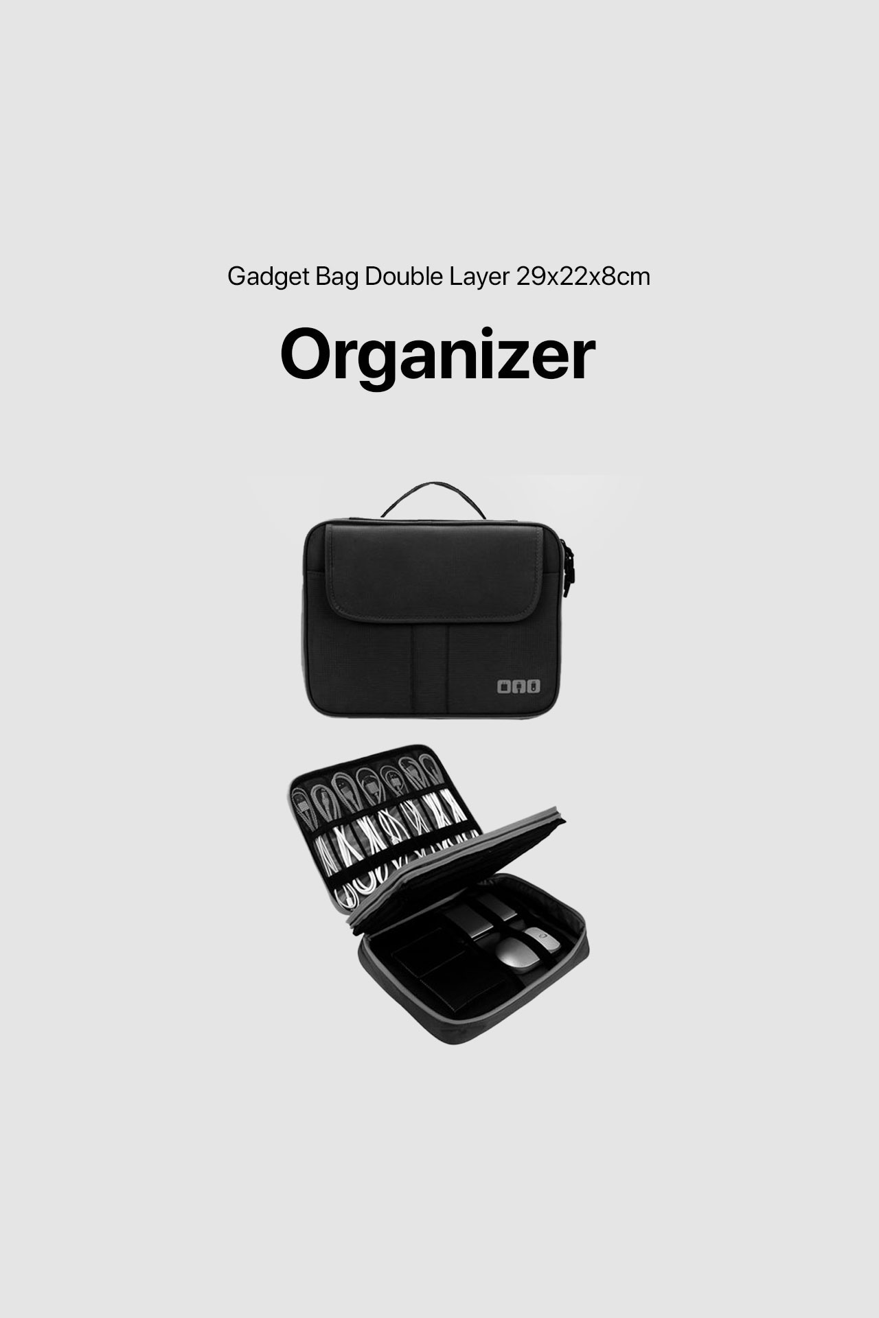 Gadget Organizer Bag Double Layer 29x22x8cm – Black Memoxpress
