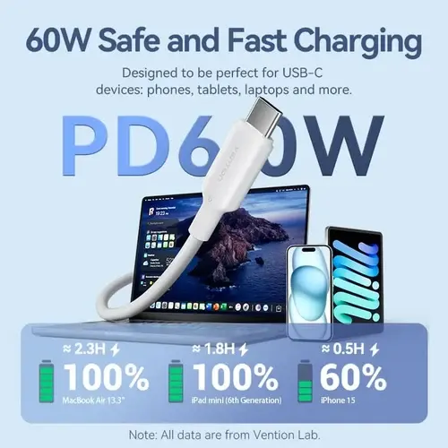 Vention 60W Max USB-C Charging & Data Cable (TRCBF) - View 3