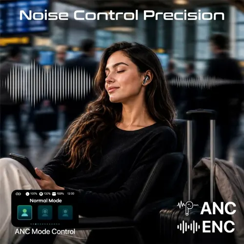 Promate Arix Wireless Earbuds with ANC, ENC & Smart Display - View 4