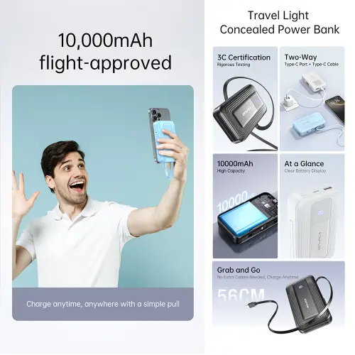 AWEI PA1 22.5W 10,000mAh Retractable Cable Powerbank - View 3