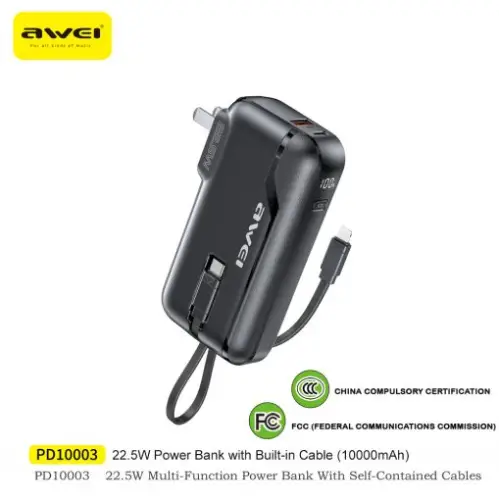 AWEI PD10003 22.5W Powerbank with 220V Charger Head - View 2