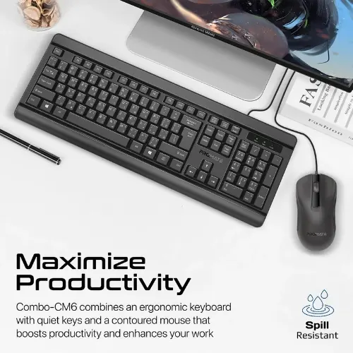 Promate Combo-CM6 Quiet Keys Wired Keyboard and 1200 DPI Mouse - View 4