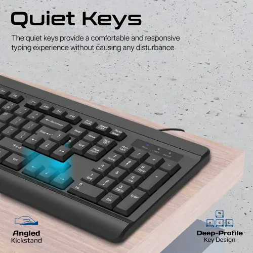 Promate Combo-CM6 Quiet Keys Wired Keyboard and 1200 DPI Mouse - View 3
