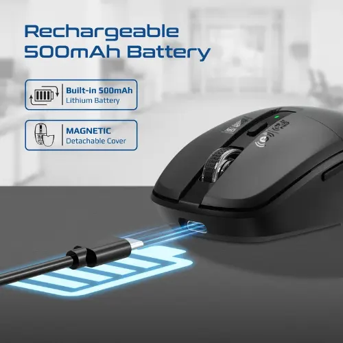 Promate Flixi Dual Mode Wireless Mouse with Rechargeable Battery BT & 2.4GHz Connectivity - View 4