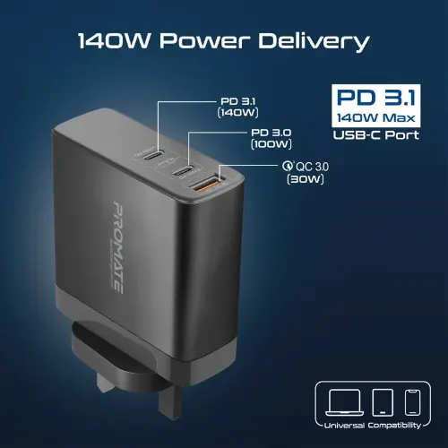 Promate GaNCharge-140W Power Delivery 3.1 GaN Charger - View 3