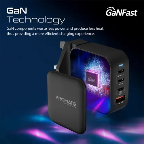 Promate GaNPort4-100PD 100W Power Delivery GaNFast™ Charger with Quick Charge 3.0 - View 3