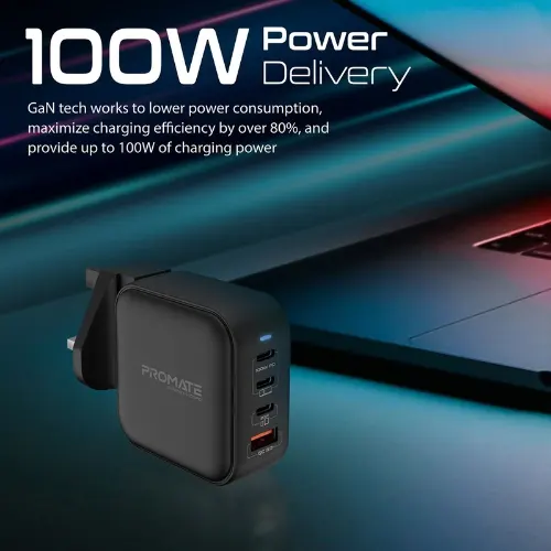 Promate GaNPort4-100PD 100W Power Delivery GaNFast™ Charger with Quick Charge 3.0 - View 2
