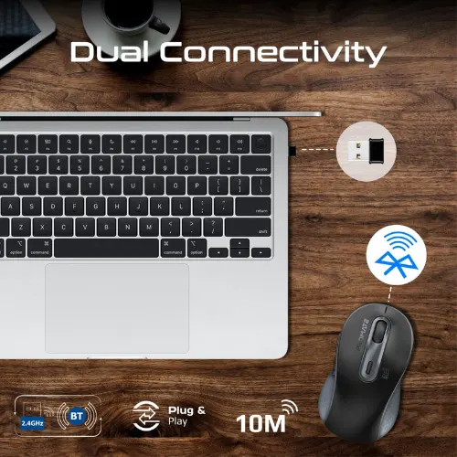Promate Ken Dual Mode Wireless Optical Mouse with BT & RF Connectivity - View 2