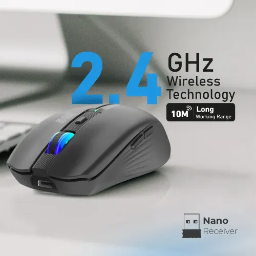 Promate Kitt 2.4GHz Wireless Ergonomic Optical Mouse with LED Rainbow Lights - View 4