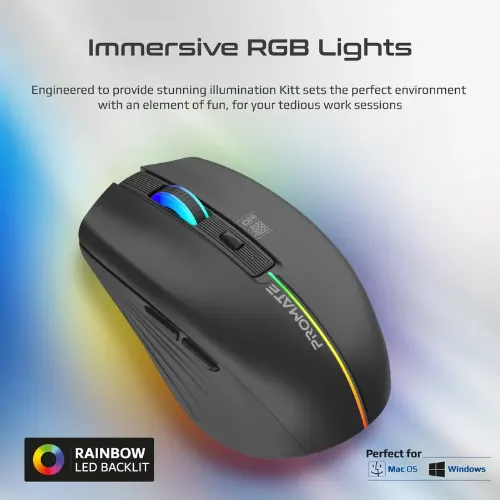 Promate Kitt 2.4GHz Wireless Ergonomic Optical Mouse with LED Rainbow Lights - View 2