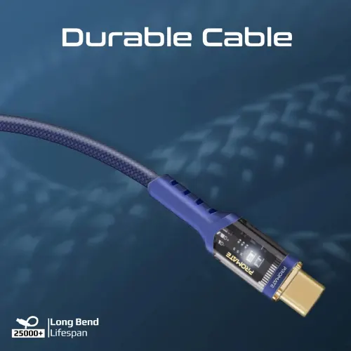 Promate LucidLine-CC120 High Tensile Transparent 100W Power Delivery USB-C Cable with LED Light - View 4