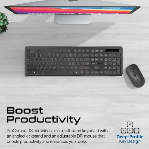 Promate ProCombo-13 Sleek Profile Full-Size Wireless Keyboard and Mouse - View 2