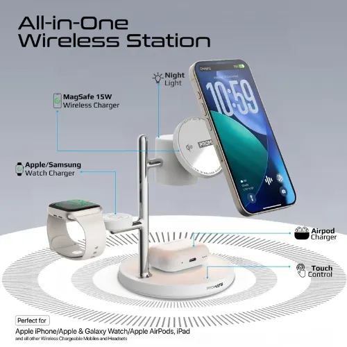 Promate Synergy-3 4-in-1 Qi2 Certified MagSafe Compatible Wireless Charging Station - View 4