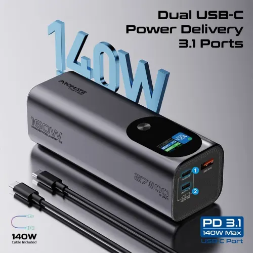 Promate Titan-160 Ultra-Compact 160W Multi-Port PD 3.1 Power Bank - View 4