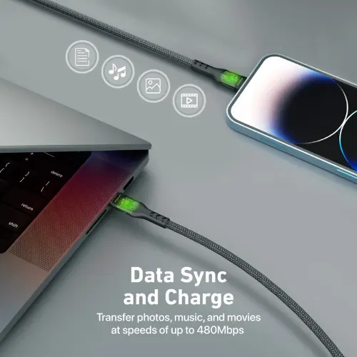 Promate TransLine-Ci 27W Power Delivery USB-C to Lightning Cable with Transparent Shells - View 4
