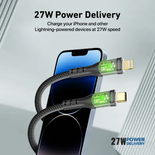Promate TransLine-Ci 27W Power Delivery USB-C to Lightning Cable with Transparent Shells - View 2