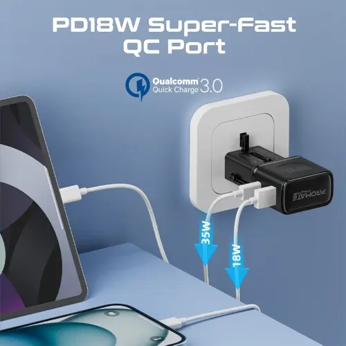 Promate TriPlug-PD35 35W Power Delivery Multi-Port Travel Adapter - View 3