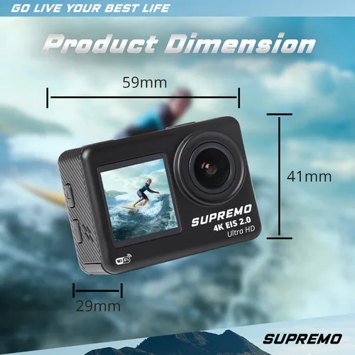 Supremo Ace 4K Dual Display Waterproof Action Camera - Black - View 3