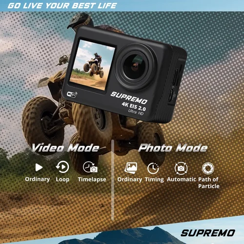 Supremo Ace 4K Dual Display Waterproof Action Camera - Black - View 2