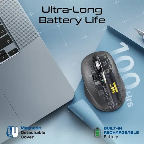 Promate SamoTri Tri-Connect Wireless Mouse with Rechargeable Battery, 2.4G and Dual BT Connectivity - View 2